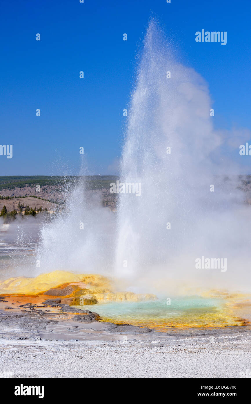 Clepsydra Geyser eruption Fountain Paint Pots Geyser Basin Yellowstone NP Wyoming USA Stock Photo