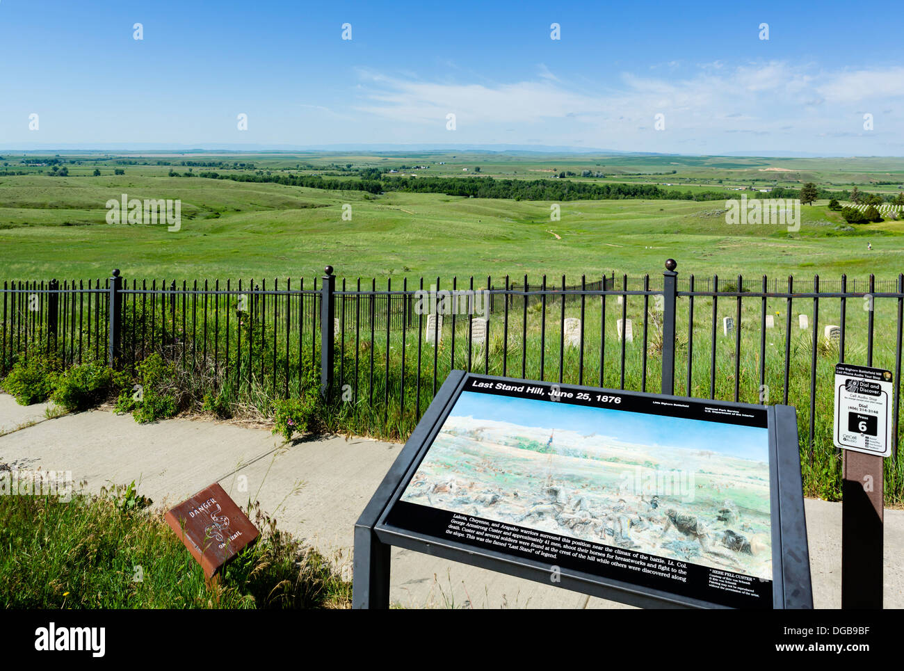 View from the 7th Cavalry US Army Memorial on Last Stand Hill, Little Bighorn Battlefield National Monument, Montana, USA Stock Photo