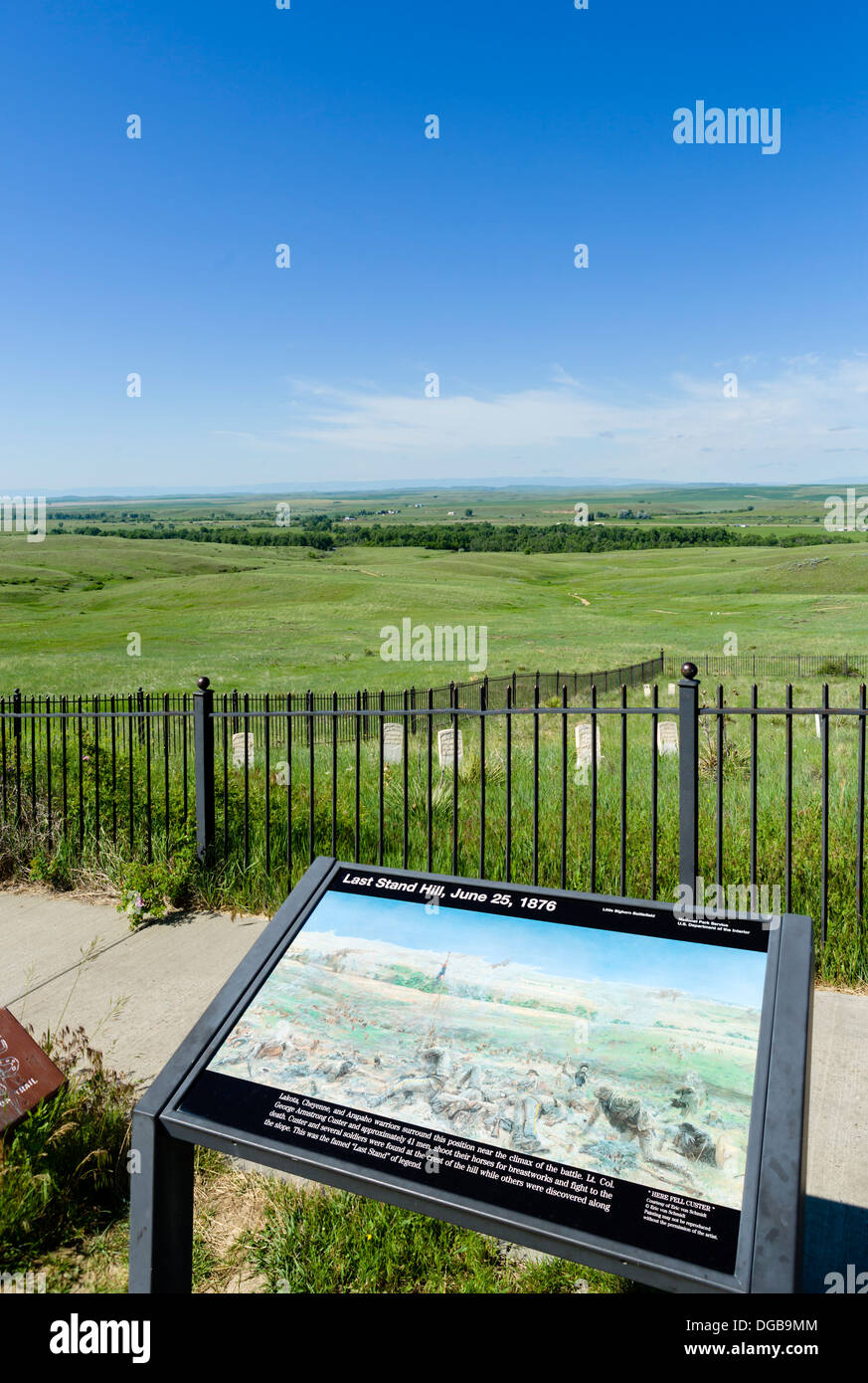 View from the 7th Cavalry US Army Memorial on Last Stand Hill, Little Bighorn Battlefield National Monument, Montana, USA Stock Photo