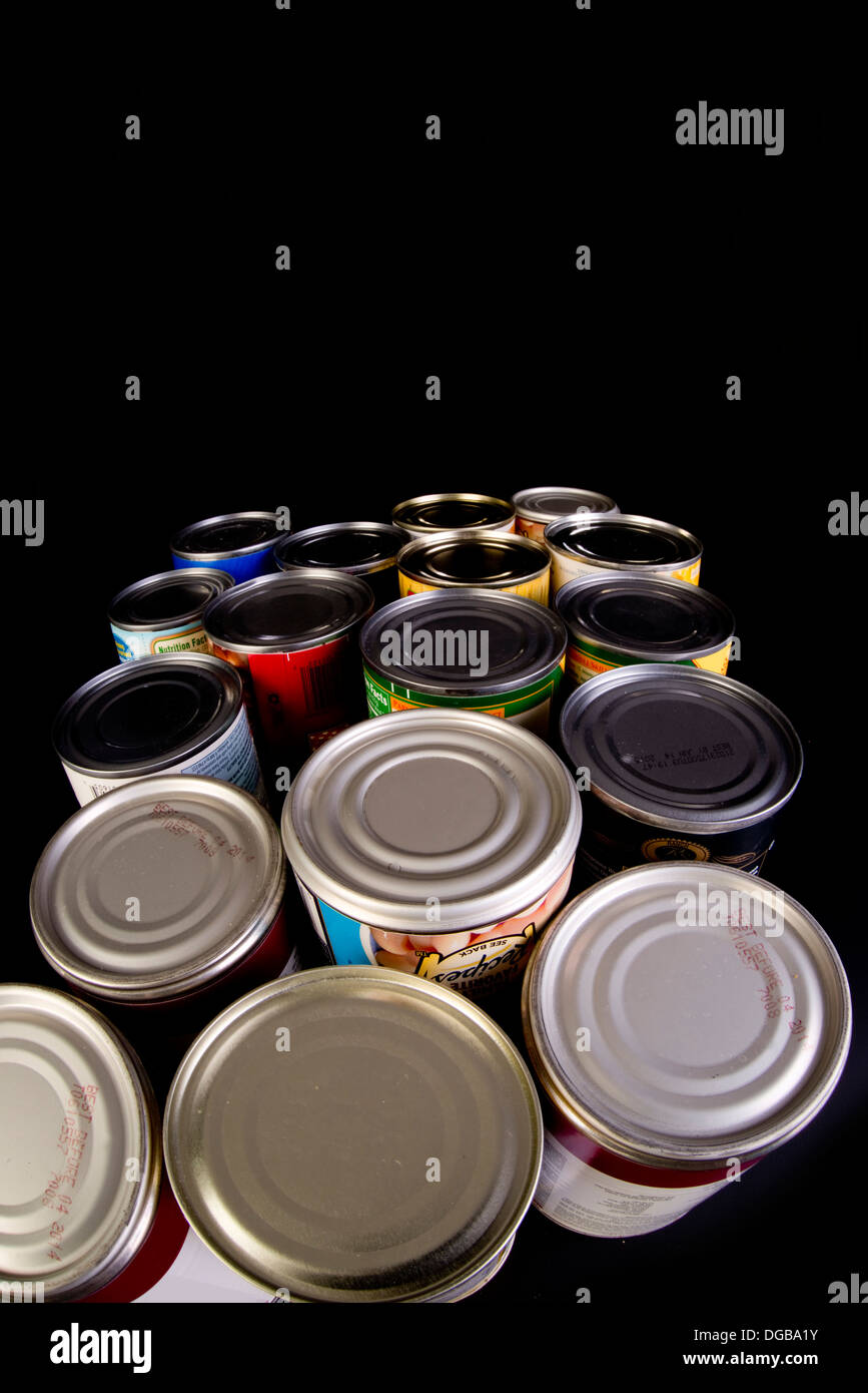 Tin cans with room for your type. Stock Photo