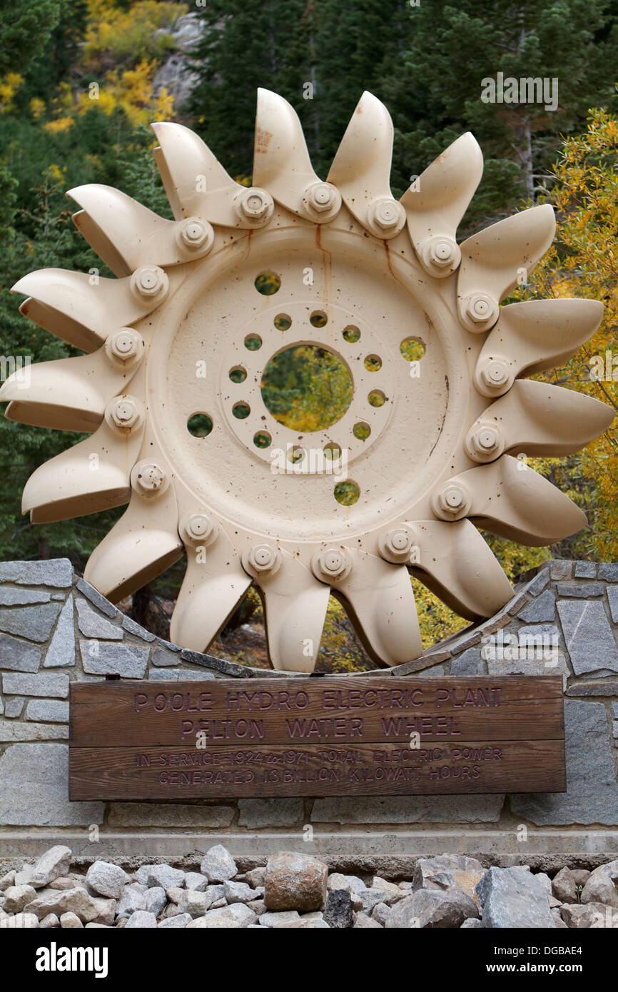 A Pelton wheel a water impulse turbine. Invented by Lester Allan Pelton