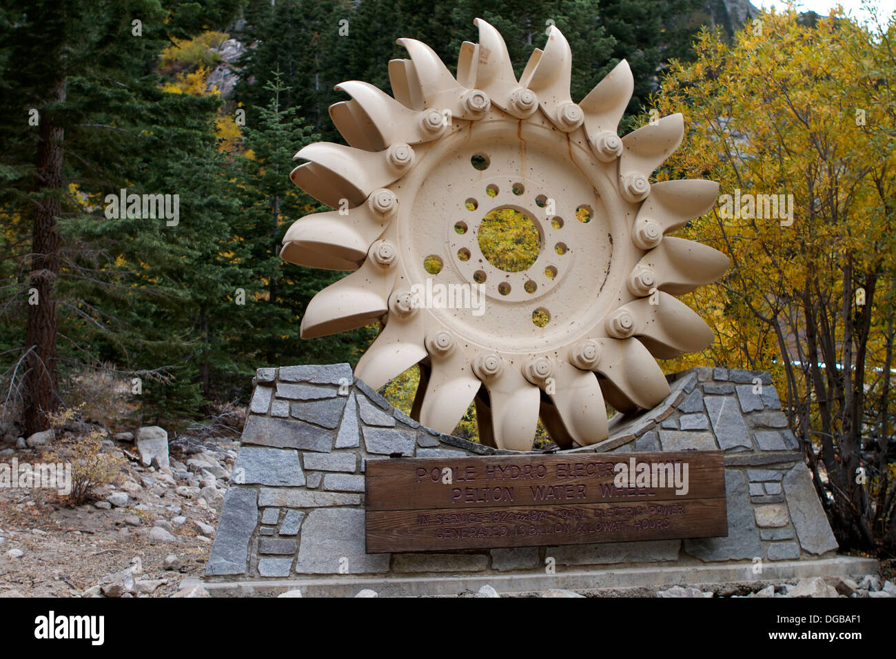 A Pelton wheel a water impulse turbine. Invented by Lester Allan Stock