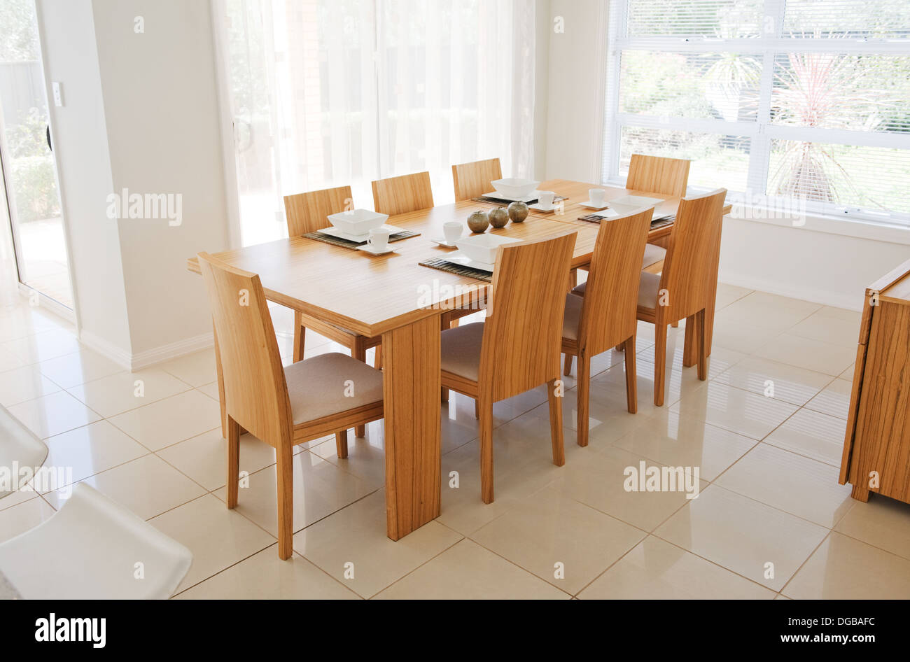 interior with a living room dinner table Stock Photo - Alamy