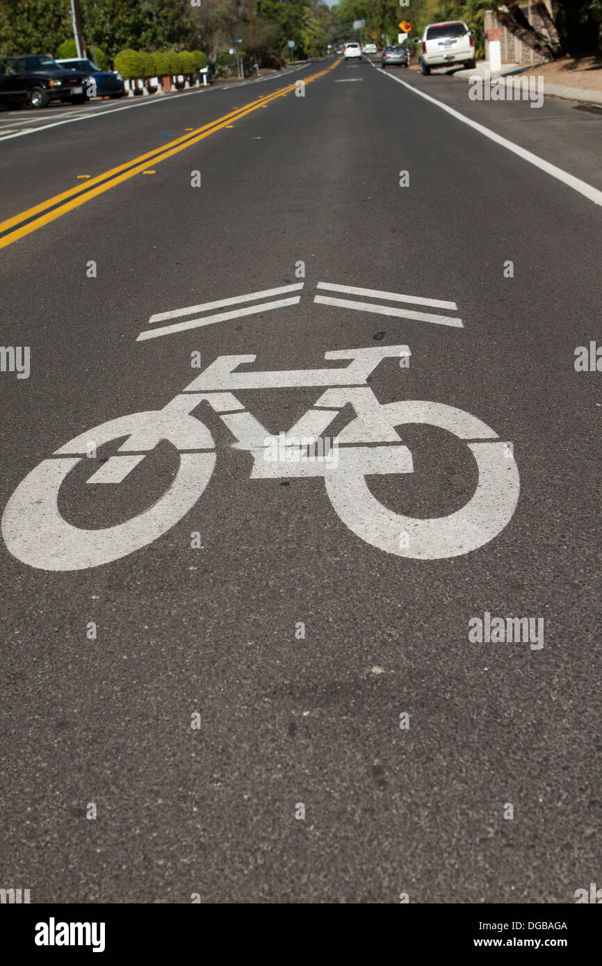 Bicycle lane road marking in California USA Stock Photo Alamy