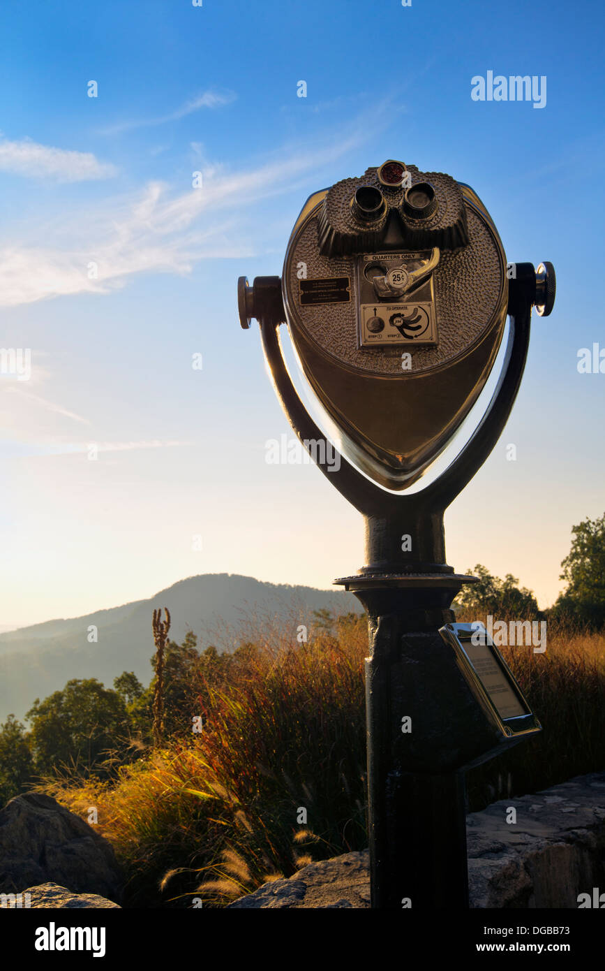 Coin operated binoculars at 'Chimney Rock' North Carolina overlooking Lake Lure Stock Photo