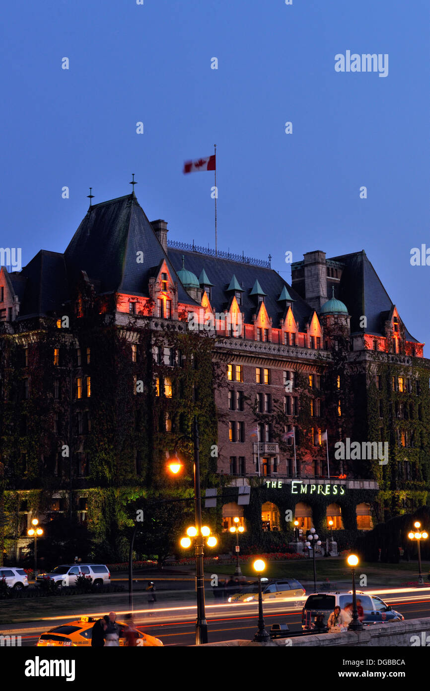 Empress hotel at dusk Victoria British Columbia Canada Stock Photo
