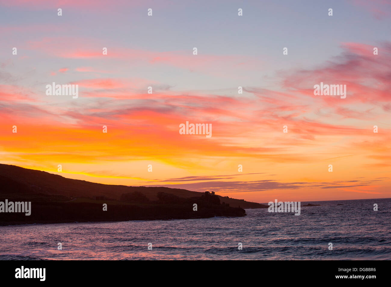 Sunset from Porthmeor beach in St Ives, Cornwall, UK. Stock Photo