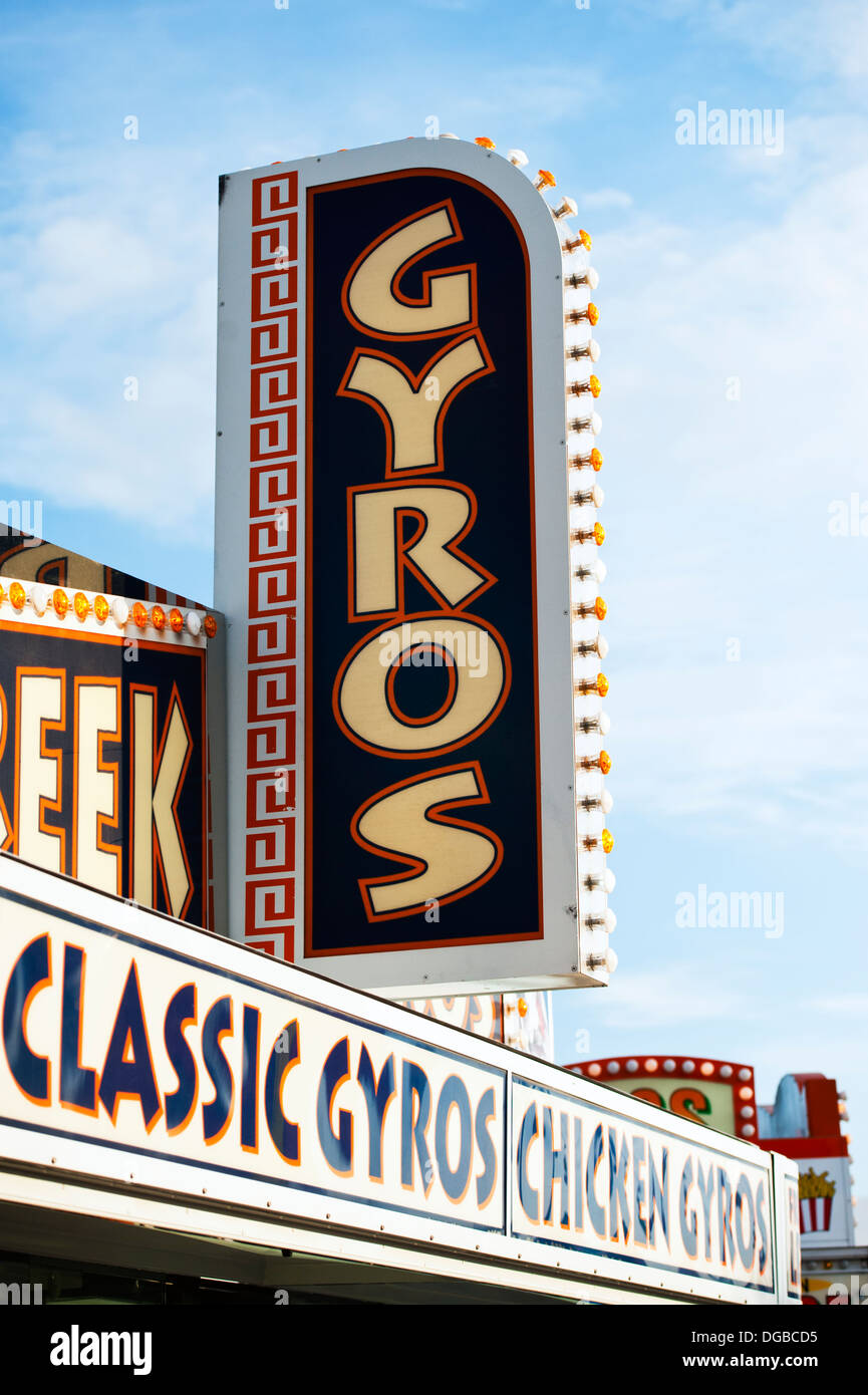 Carnival / festival food sign display / gyros at the Mountain State Fair, Asheville North Carolina Stock Photo