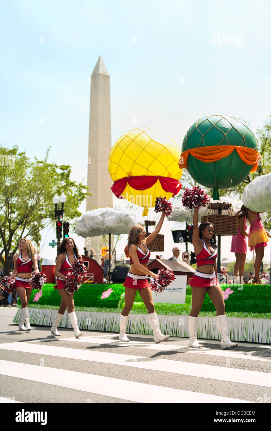 Cheerleaders for the Washington Wizards in the National Cherry Blossom Festival Parade, Washington DC Stock Photo