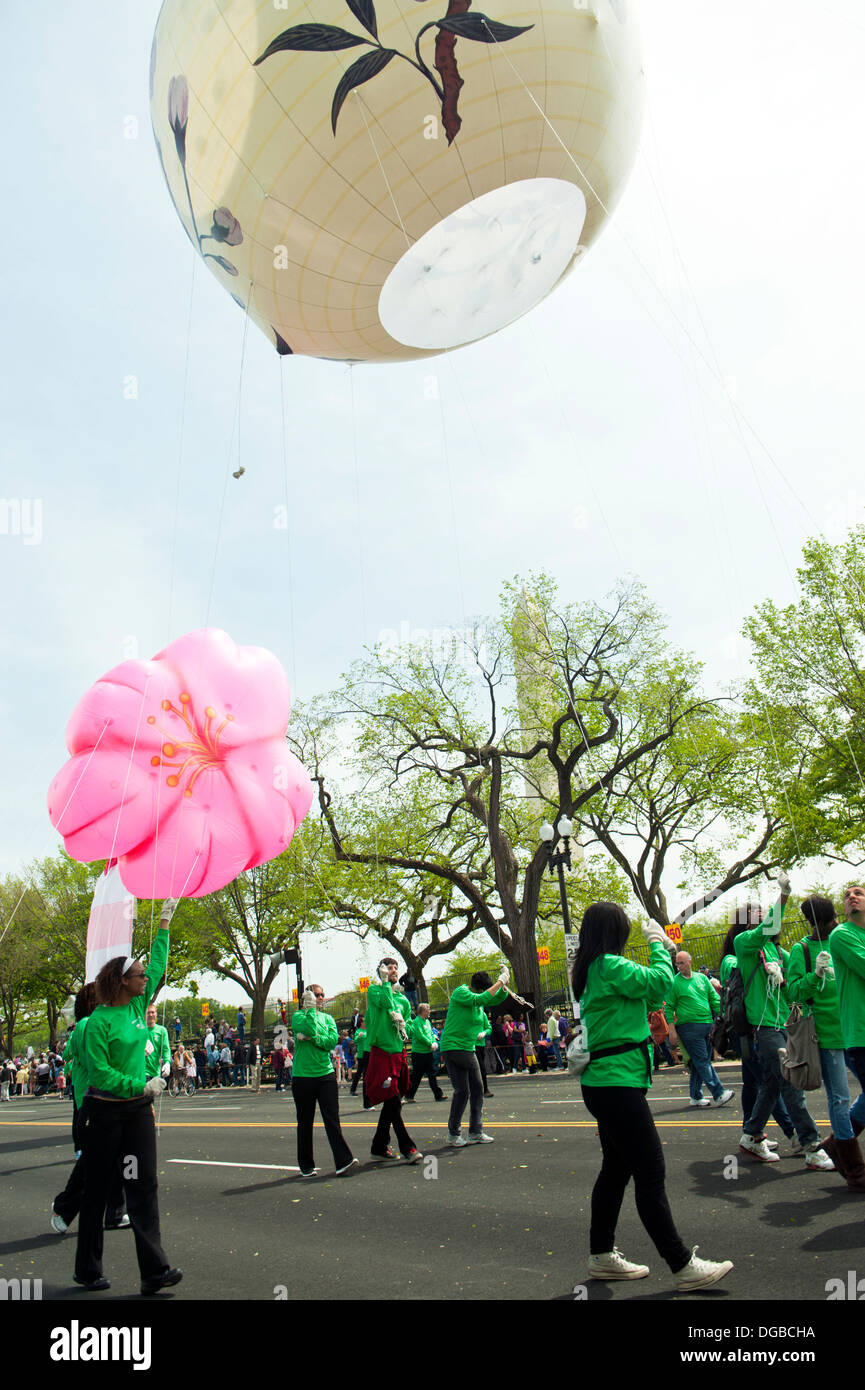 Participants in the National Cherry Blossom Parade in Washington DC