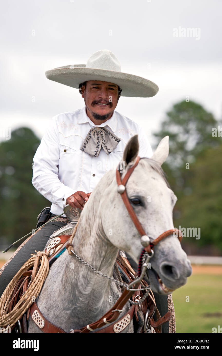 Azteca Mexican dancing horse and rider Stock Photo