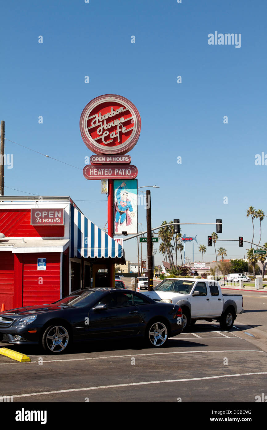 The Harbor House Caf Restaurant Sign On Pacific Coast Highway Highway One Sunset Beach California Usa Stock Photo Alamy
