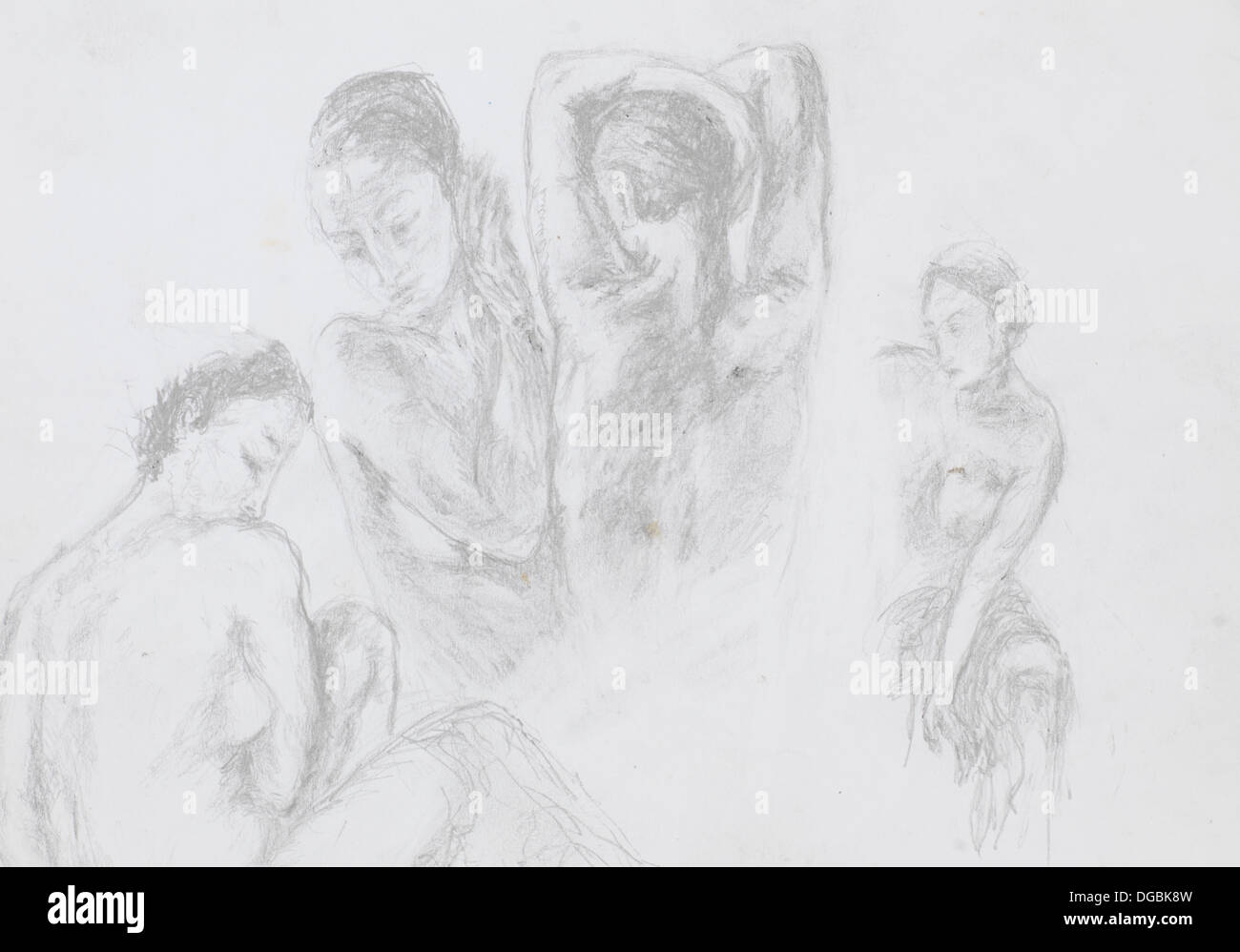 hand drawn illustration of group of naked women, pencil technique Stock  Photo - Alamy