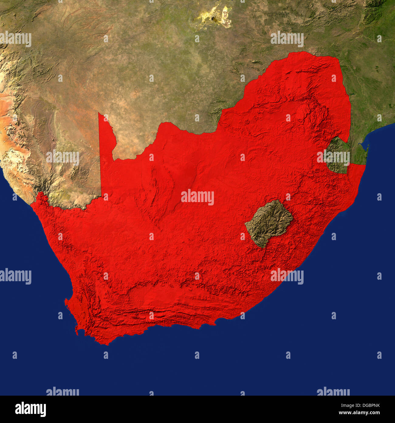 Highlighted satellite image of South Africa Stock Photo - Alamy