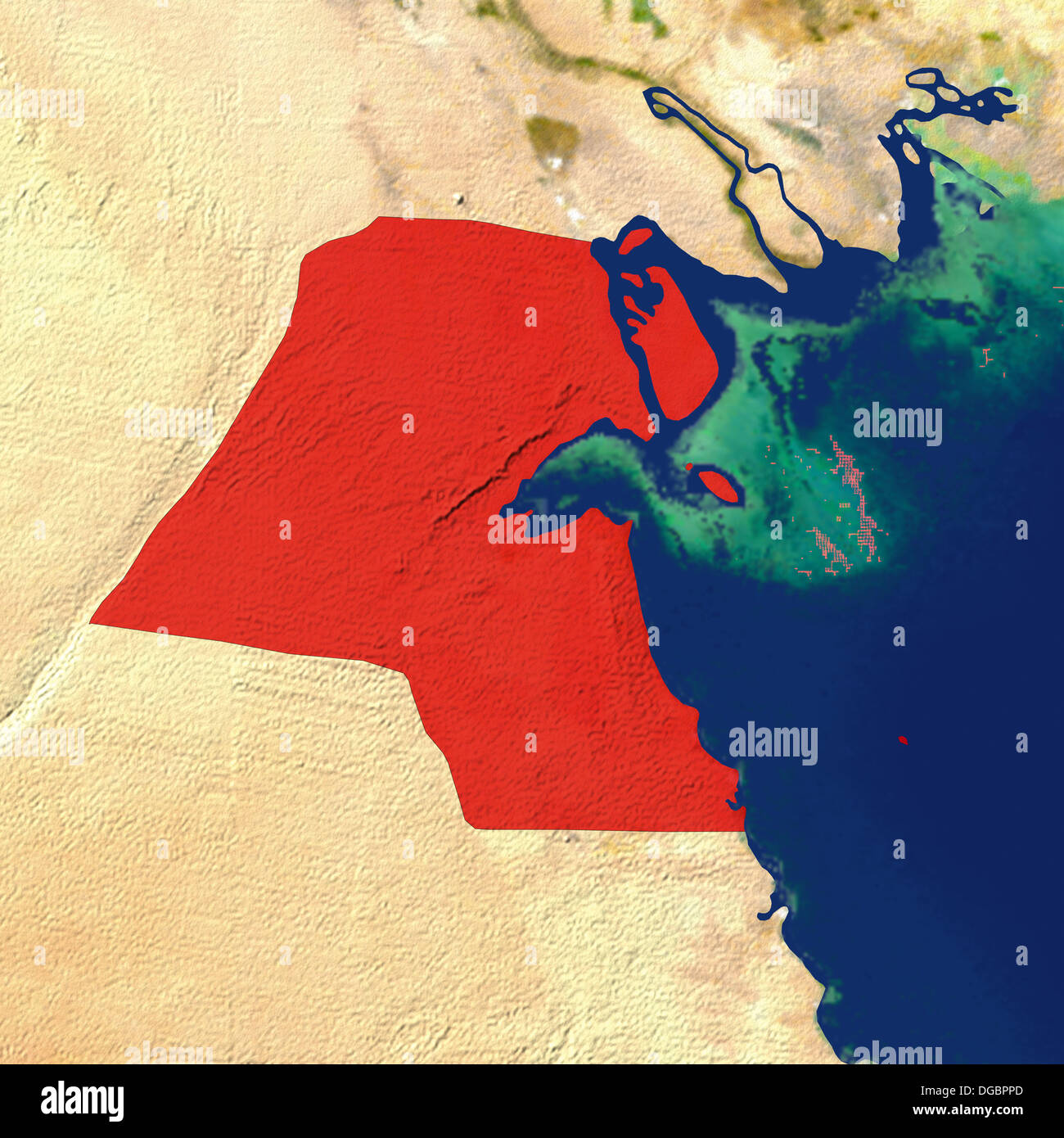 Highlighted satellite image of Kuwait Stock Photo Alamy