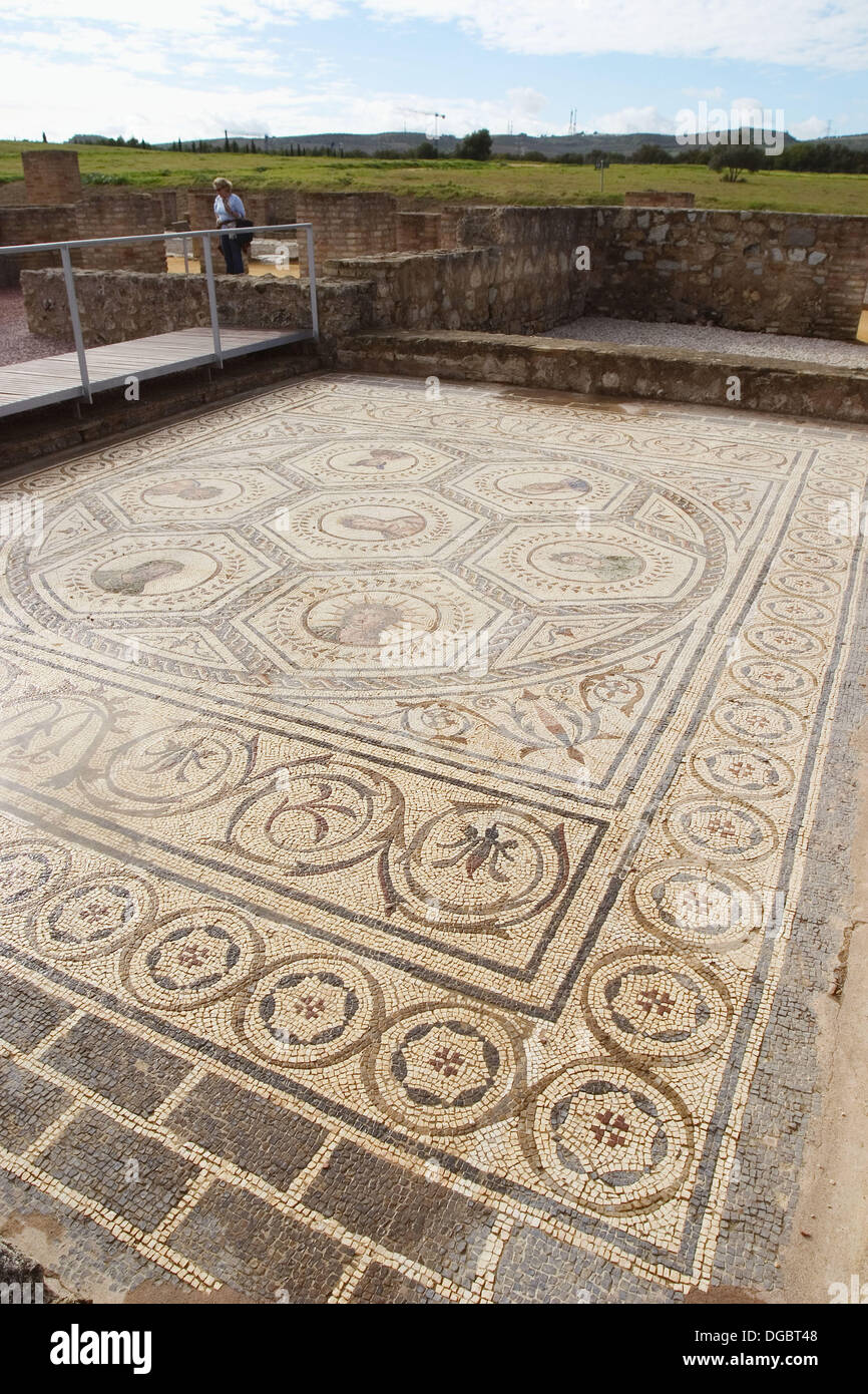 Roman mosaic of ´Casa del Planetario´ at Italica. Sevilla province, Andalusia, Spain Stock Photo