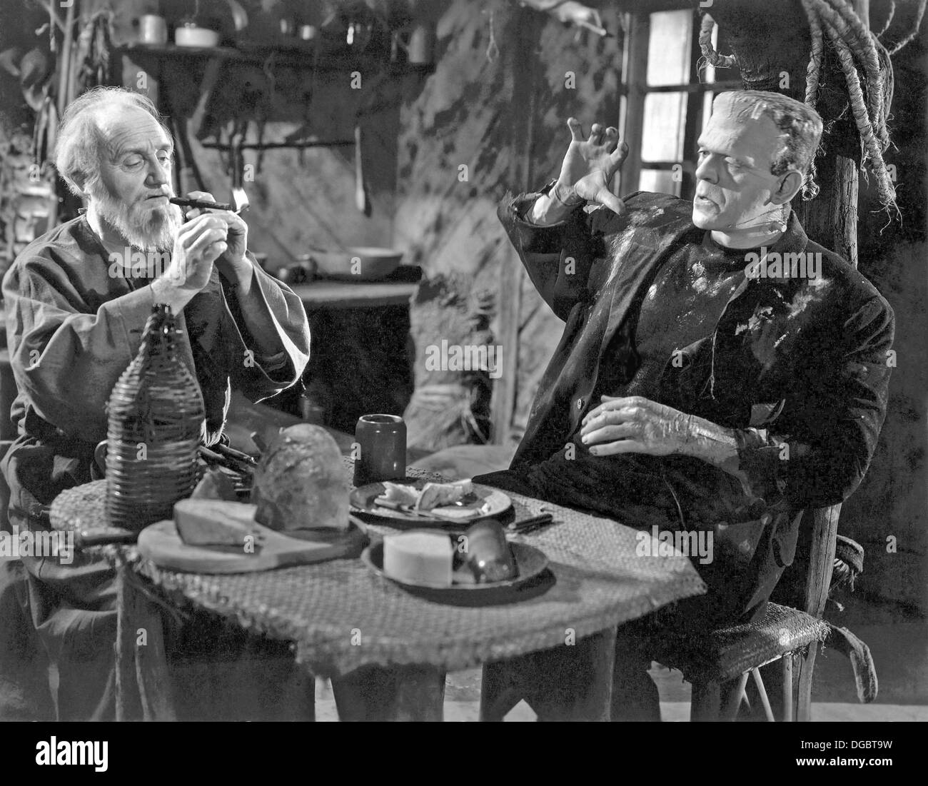 THE BRIDE OF FRANKENSTEIN  1935 Universal film with Boris Karloff at right and O.P.Heggie as the hermit Stock Photo