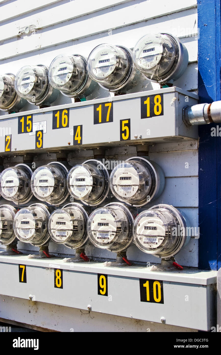Panel of electric meters Stock Photo Alamy
