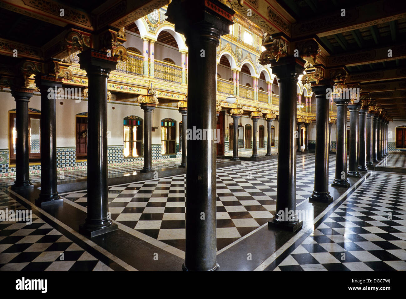 Gleaming black granite pillars ,Nattukottai Chettiar house, 75 years