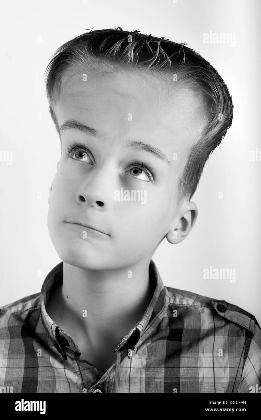 teenager with genius enlarged head Stock Photo