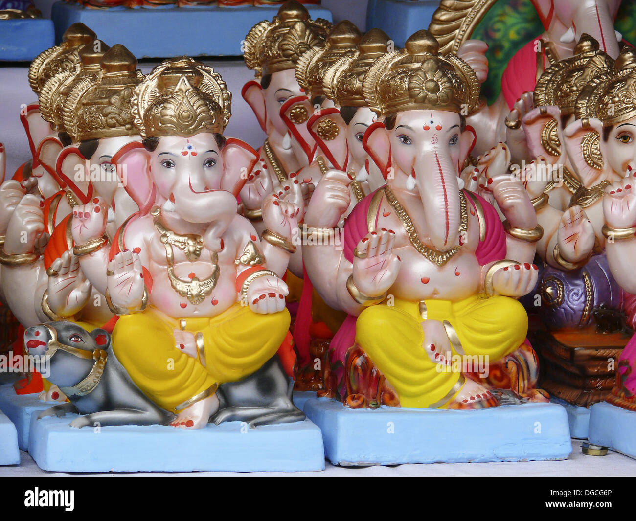 Small statues of lord ganesh, Ganapati are kept in a store for Stock