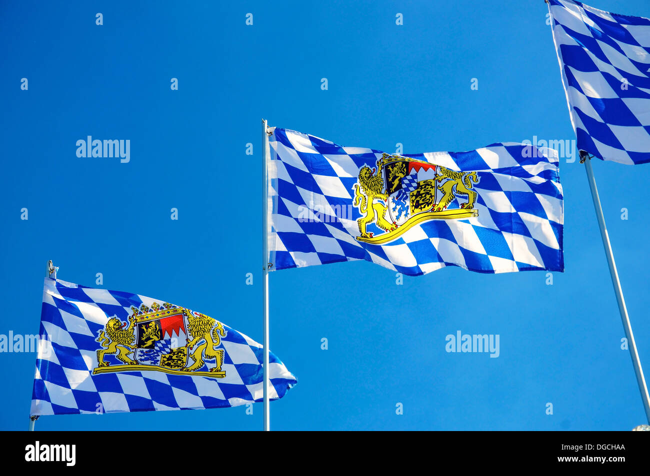 Flags of Bavaria (Germany) waving in the wind Stock Photo