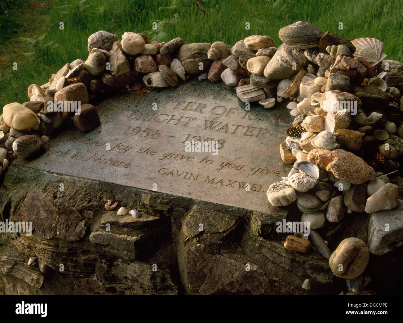 Memorial to the otter Edal beside the river at Sandaig, Glenelg, Scotland, Gavin Maxwell's 'Camusfearna' setting of the book Ring of Bright Water. Stock Photo