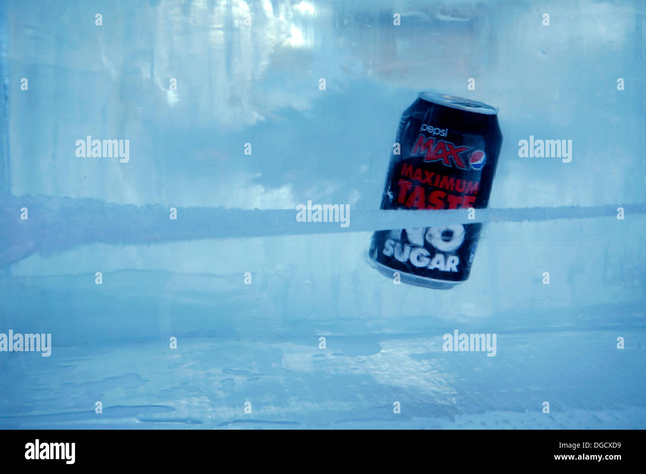Berlin, Germany. 09th Aug, 2013. A ice block with Pepsi cans as an