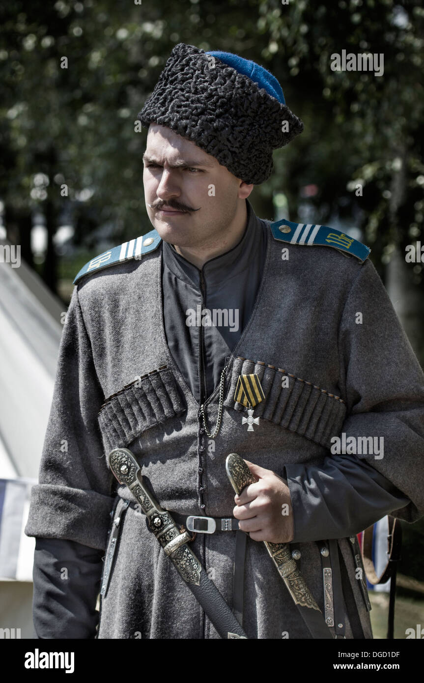 Historical Reenactor. Russian Cossack Stock Photo