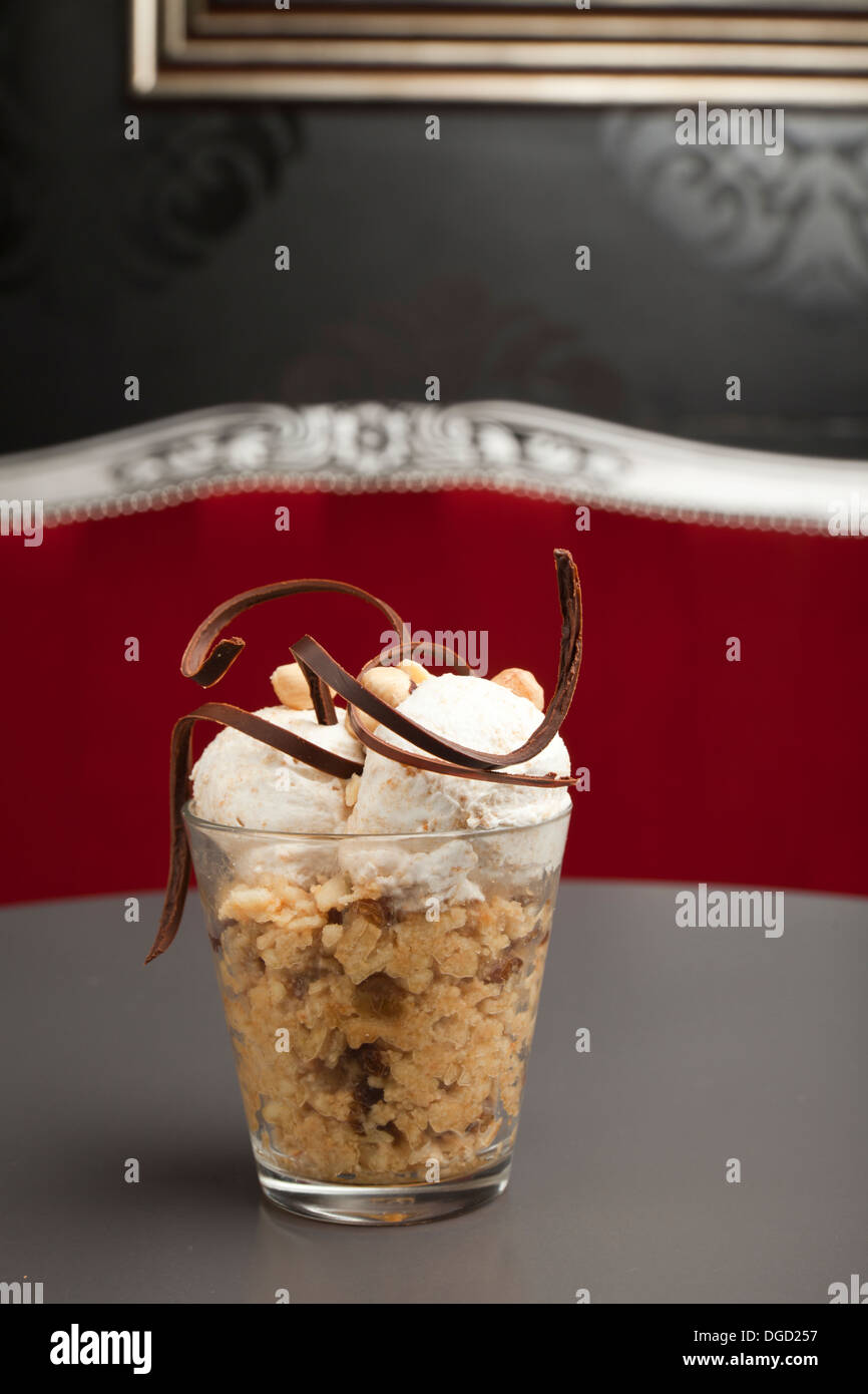 fruit cup with chocolate and whipped cream Stock Photo Alamy