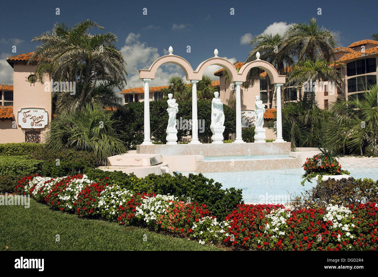 Fountains, arches, sculptures and condominiums at the San Remo Club in
