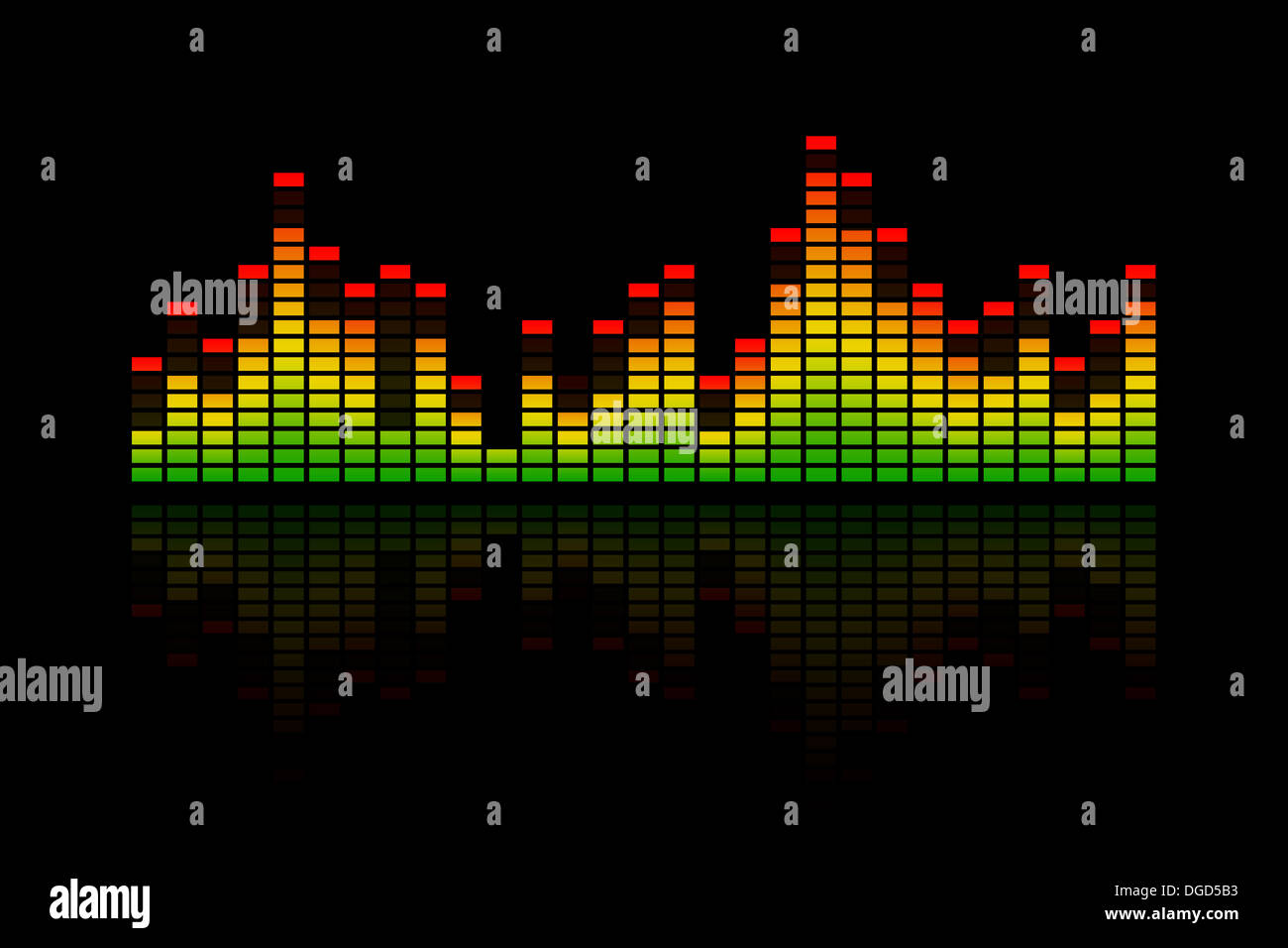 Electronic music equalizer bar, representing music, beat or sound. With a  reflection and on a black background Stock Photo - Alamy