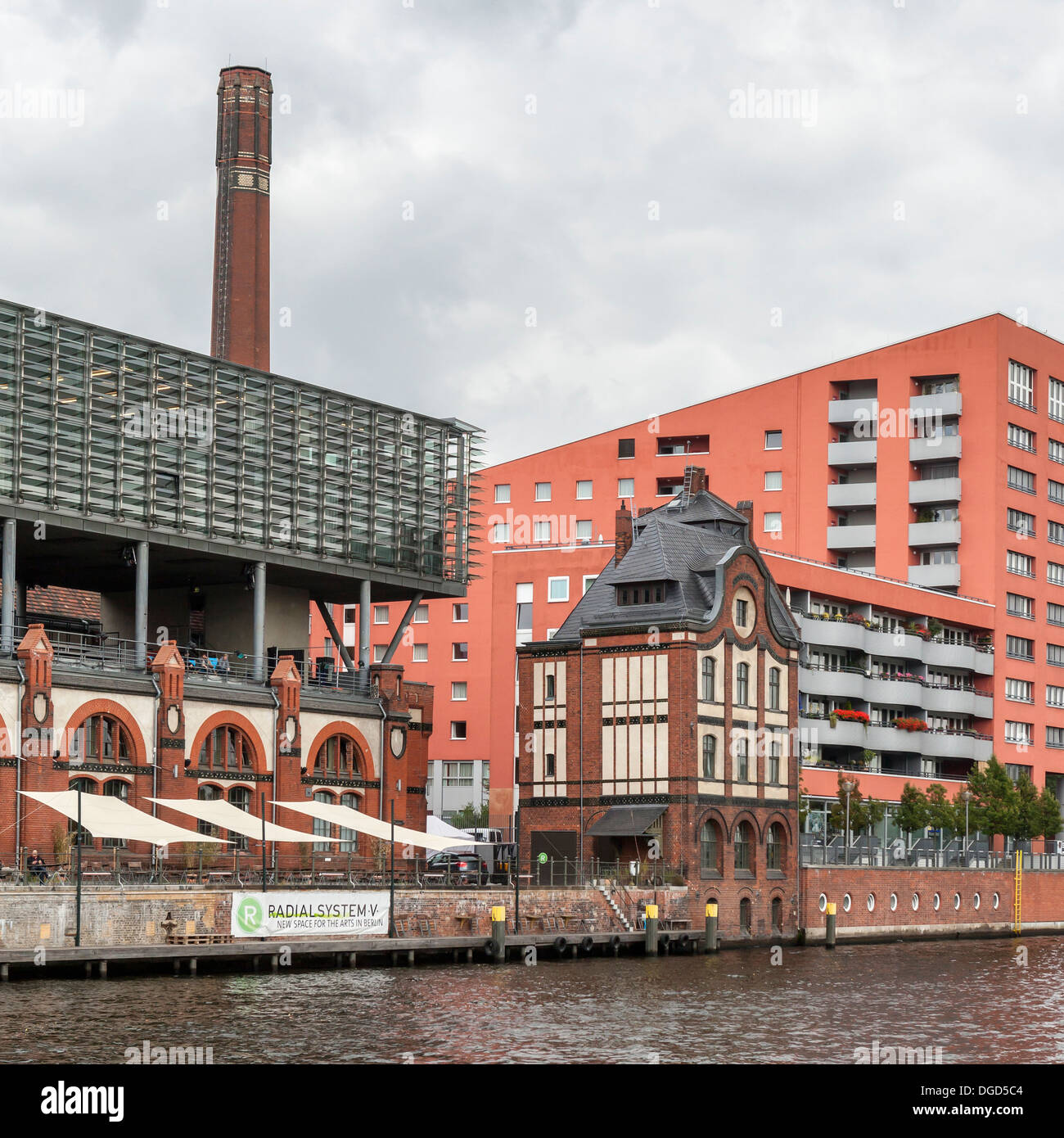 Gentrification - Radialsystem V - music, art, entertainment and conference centre in an old pumping station, river Spree, Berlin Stock Photo
