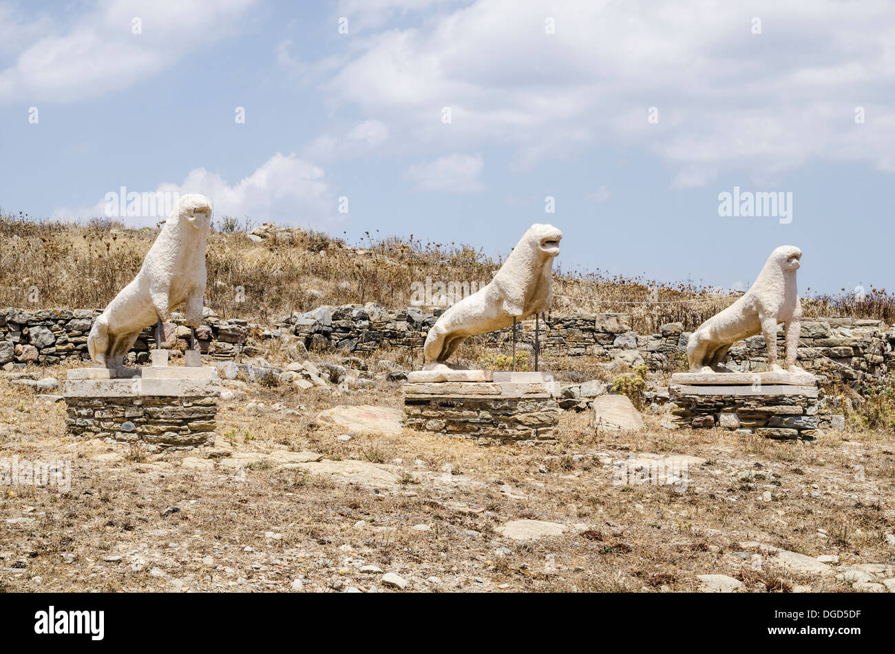 Terrace of the Lions, Delos, Cyclades, Greece Stock Photo
