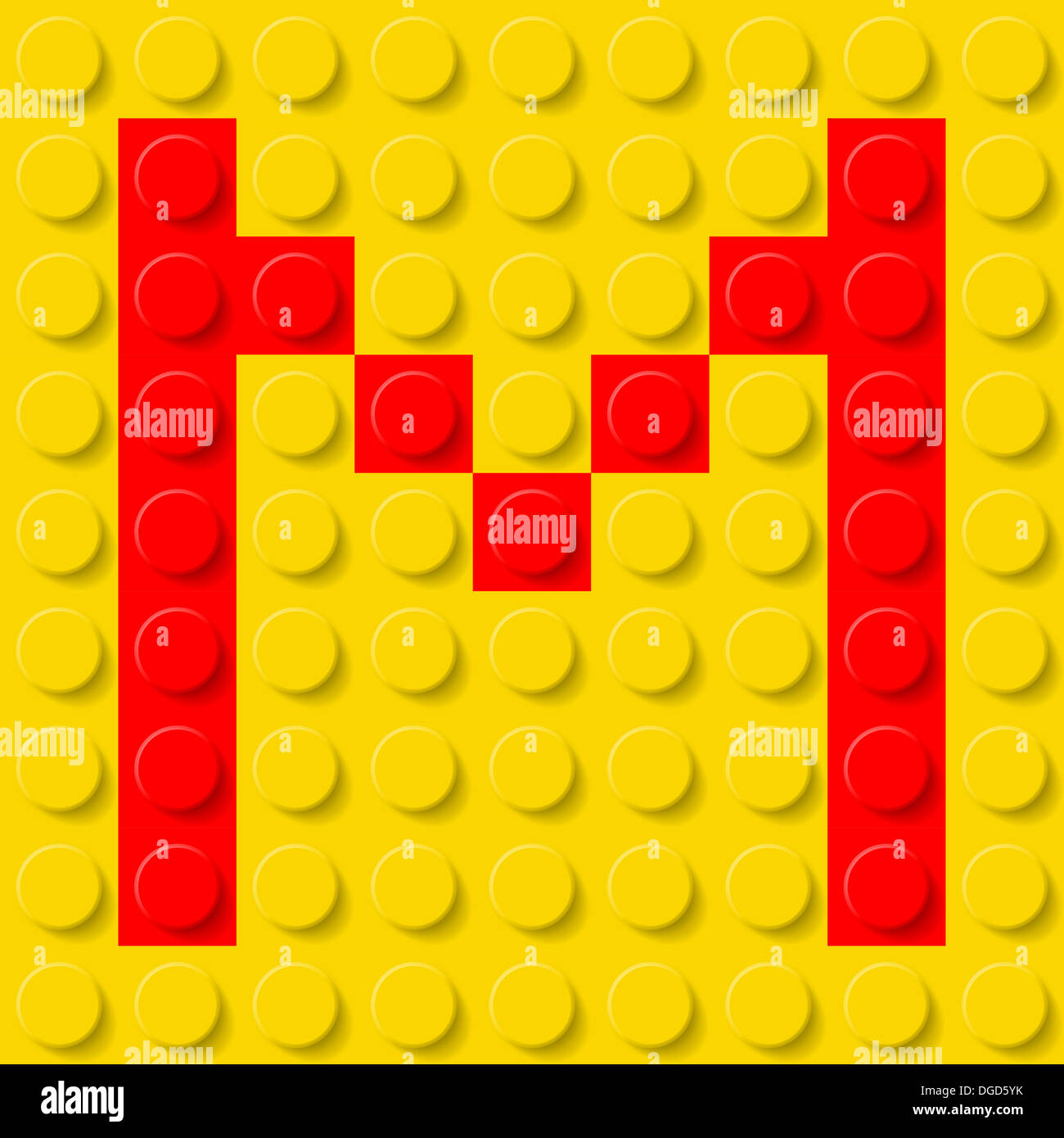 Red letter M in yellow plastic construction kit. Typeface sample Stock ...