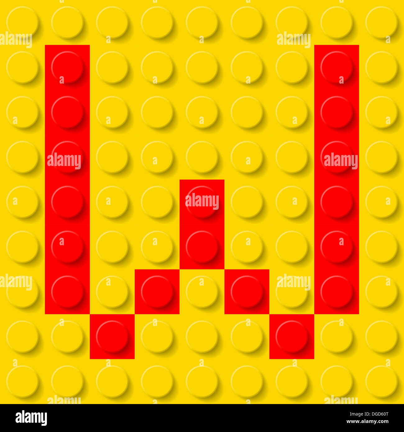 Red letter W in yellow plastic construction kit. Typeface sample Stock ...