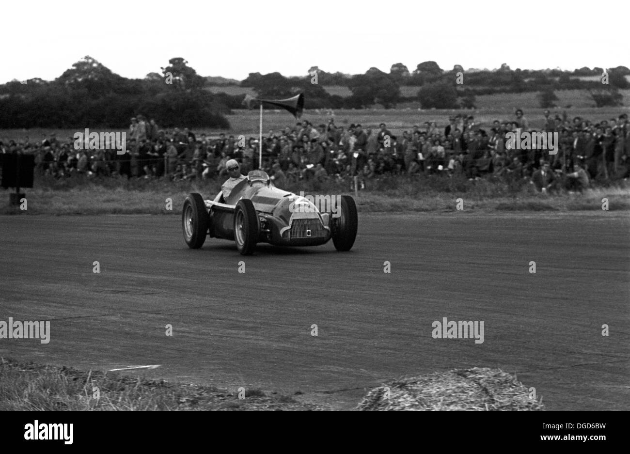 Juan Manuel Fangio driving  an Alfa Romeo 158 Alfetta in the International Trophy, Silverstone, England,1950. Stock Photo