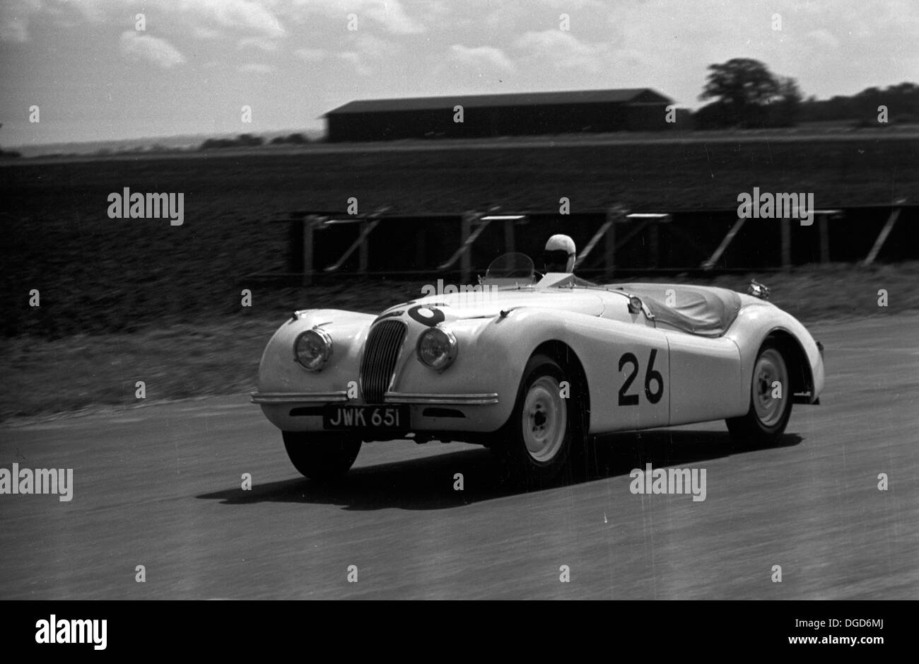 A Jaguar XK120 racing in the International Trophy at Silverstone, England 1950. Stock Photo