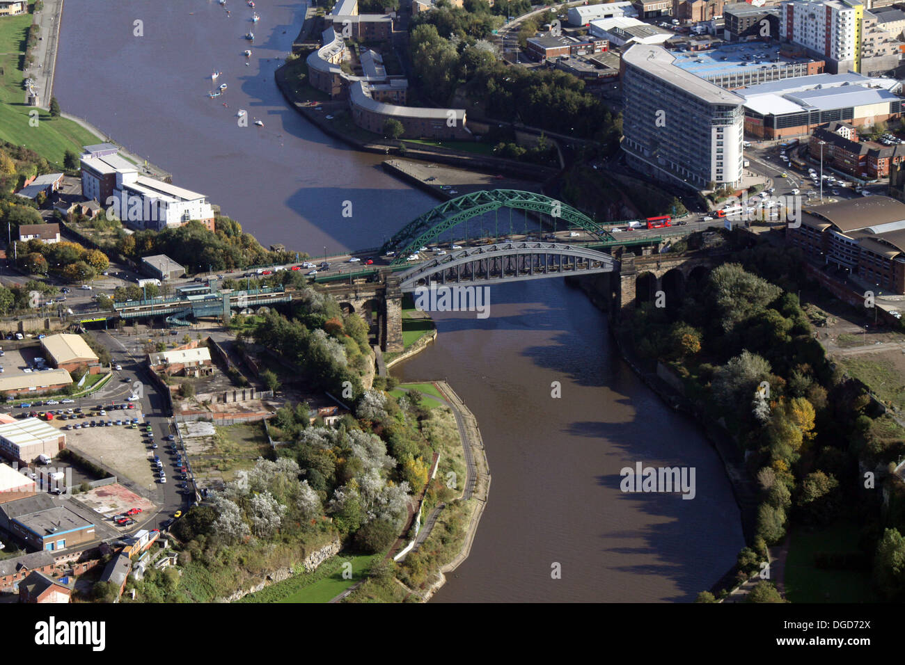 aerial view of Sunderland bridges over the River Wear in Sunderland Stock Photo