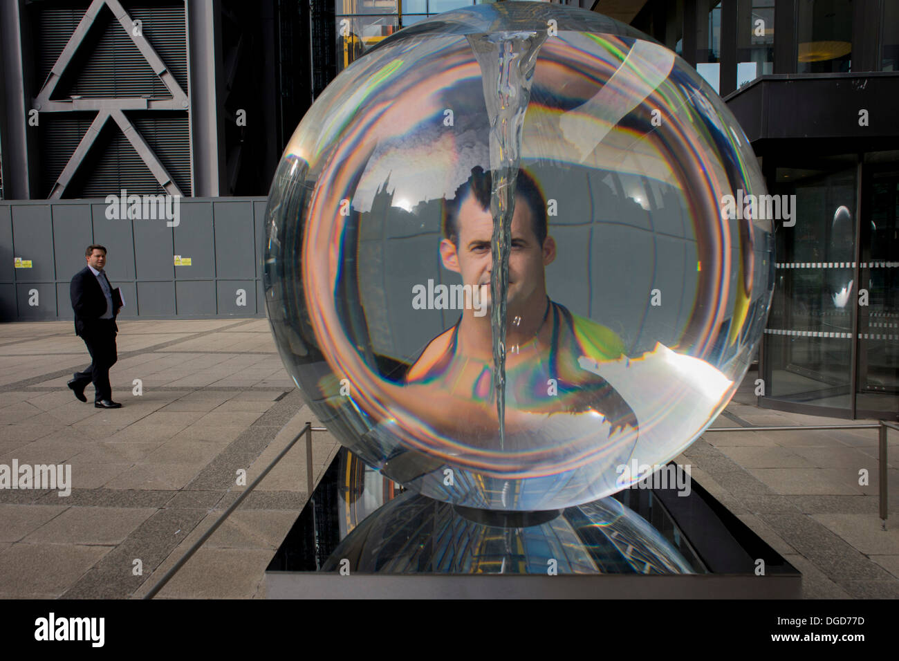 Distorted face of construction worker seen through Petroc Sesti's art ...