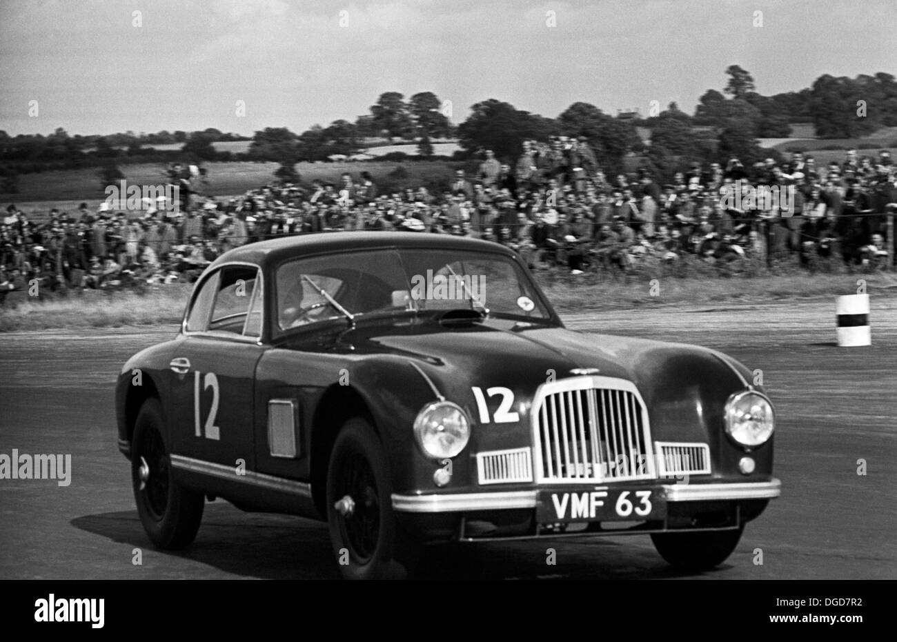 Works Aston Martin DB2s in action in the International Trophy at  Silverstone, England 1950.