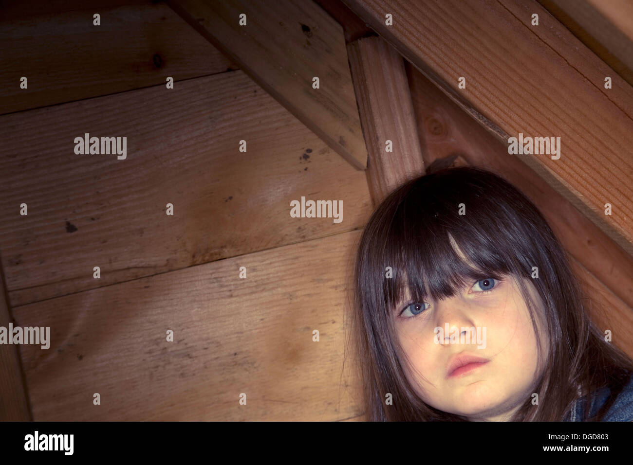 Young girl in her outdoor playhouse Stock Photo Alamy