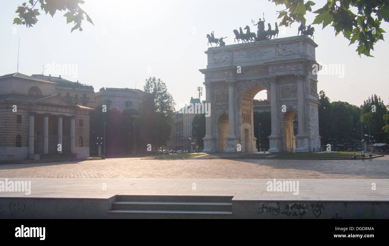 Arco Della Pace 'Peace Arch' in Parco Sempione near Sforza castle (Castello Sforzesco), Milan, Lombardy, Italy Stock Photo