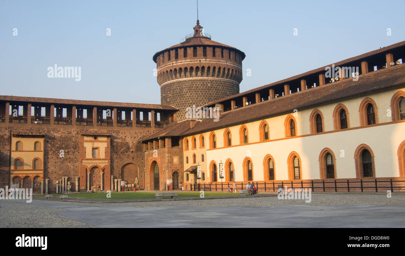 Inside Sforza castle (Castello Sforzesco), Milan, Lombardy, Italy Stock Photo