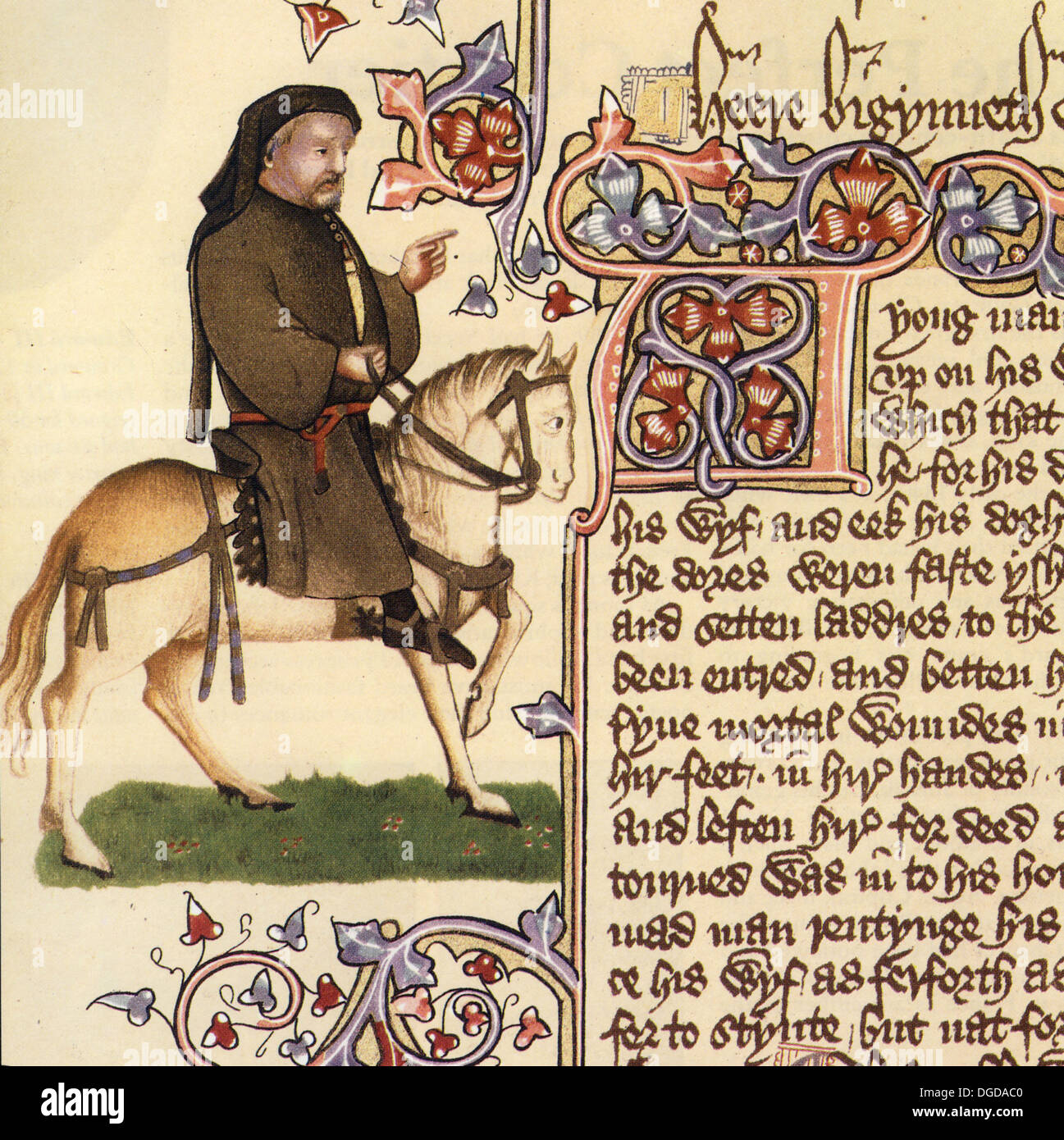 GEOFFREY CHAUCER (c 1343-1400) English writer and civil servant shwon as a pilgrim in the Ellesmere manuscript Stock Photo