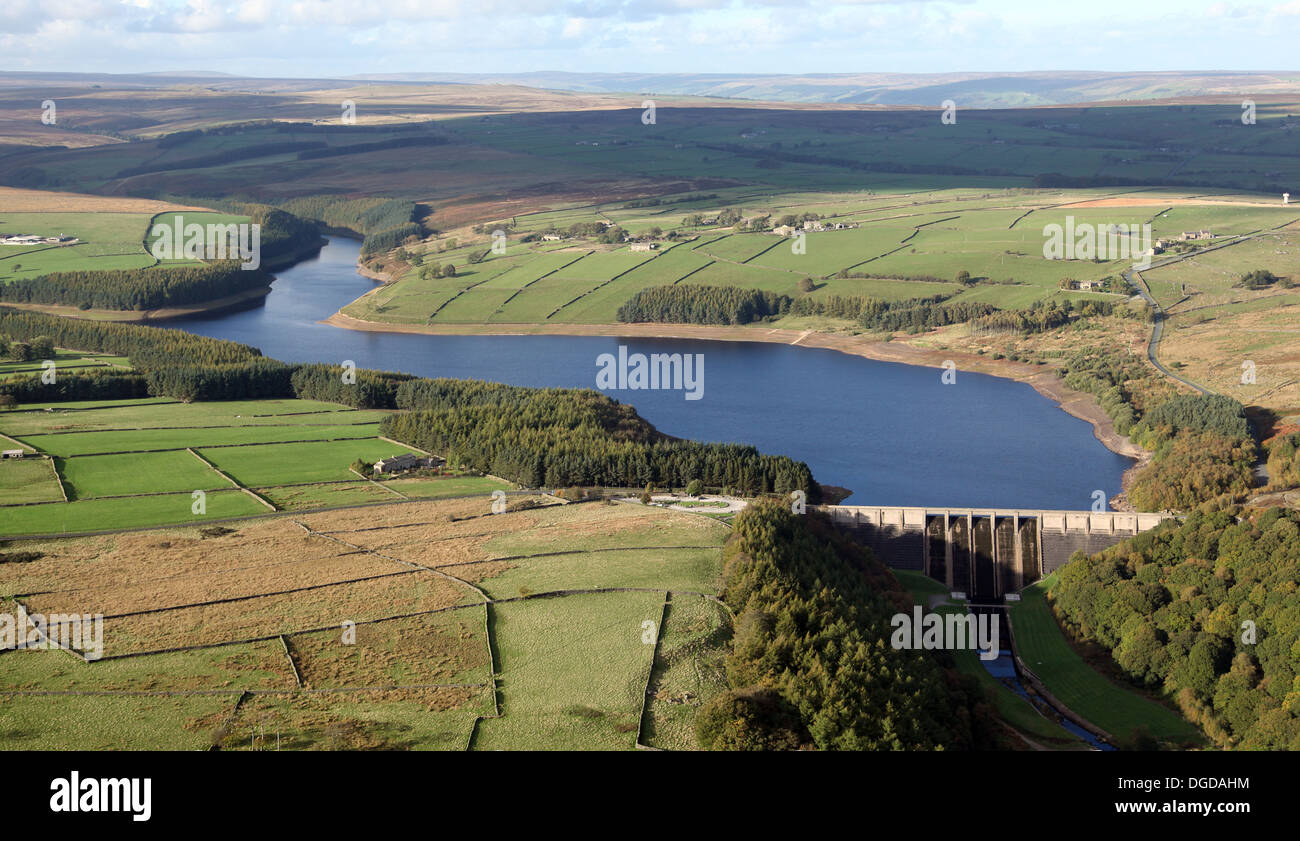 aerial view of Thruscross Reservoir in the Washburn Valley north of Otley in Yorkshire Stock Photo