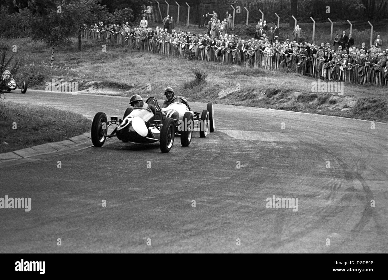Les Leston, a jazz drummer, racing in a 500cc Formula 3 race, Crystal Palace, England, 19th September 1953. Stock Photo