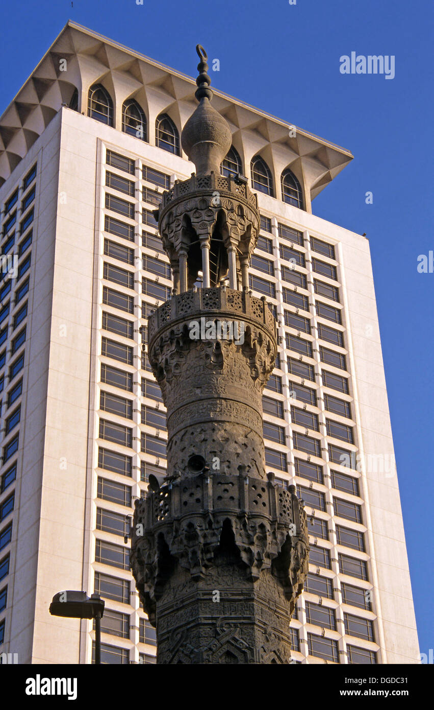 Minaret and skyscraper, Cairo, Egypt, Africa Stock Photo