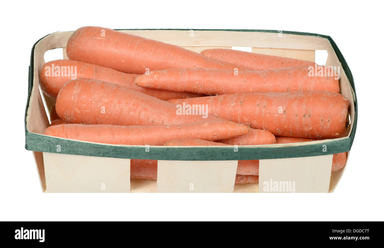 Carrots in wooden carrot basket Stock Photo