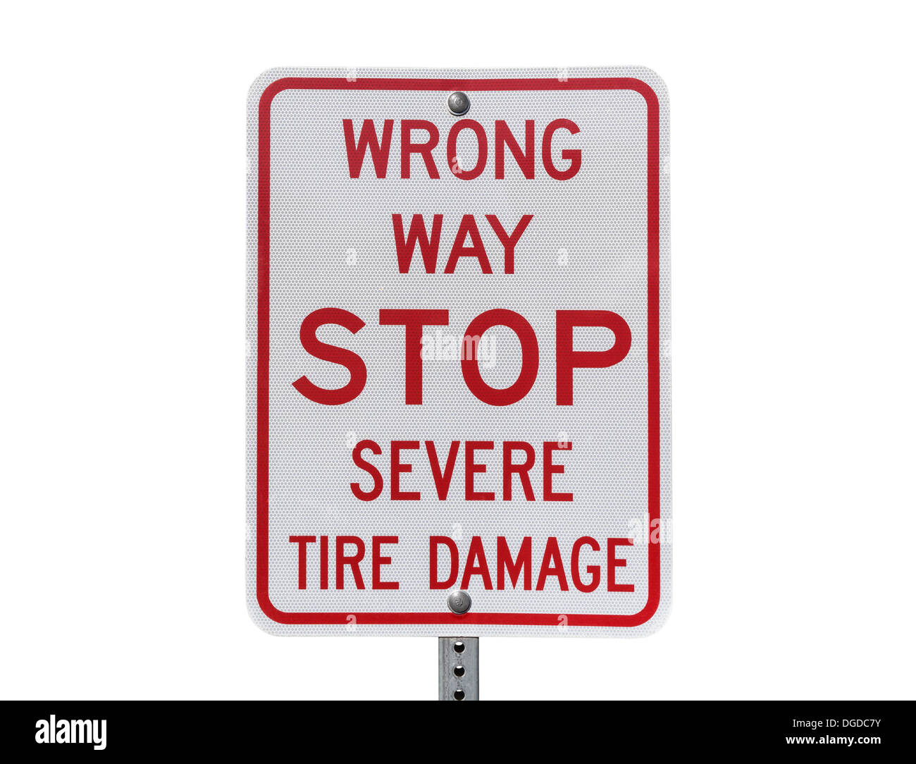 Wrong way stop severe tire damage sign. Stock Photo